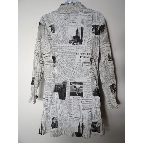 Ki Meng Top Cardigan Blouse Jacket Medium Newspaper Print Lagenlook Art to Wear - Picture 13 of 13